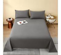 ZCXRYFL 100% Cotton Bedding Soft Flat Sheet Single Double Super King Bed Sheets Mattress Accent Blanket Bedspread For Home Bedroom Hotel, Breathable, Washable, All Seasons (245x270cm,Grey)