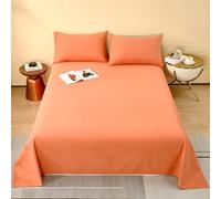 ZCXRYFL 100% Cotton Bedding Soft Flat Sheet Single Double Super King Bed Sheets Mattress Accent Blanket Bedspread For Home Bedroom Hotel, Breathable, Washable, All Seasons (245x270cm,Orange)