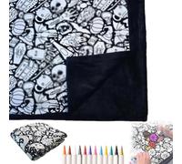 ZcxTry DIY Coloring Blanket with 24 Coloring Pens, Coloring Blankets for Kids, Color Your Own Blankets, Creative Personalized Drawing Art Project, Soft Cozy Fleece Drawing Throw Bedroom Decor Gift,02