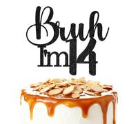 ZCXVC Bruh I'm 14 Cake Topper 14th Birthday Decorations Cheers to 14 Years Old Birthday Anniversary Party Supplies Black Glitter