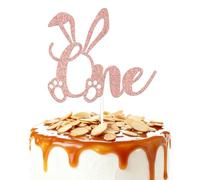 ZCXVC Bunny Themed One Cake Topper Easter 1st Birthday Party Decoration Some Bunny is One Birthday Party Decoration Supplies Rose Gold Glitter