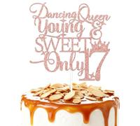 ZCXVC Dancing Queen Young & Sweet Only 17 Cake Topper Cheer 17 Years Old Birthday Party Decorations 17th Birthday Decorations for Girl Rose Gold Glitter