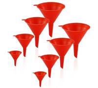 ZCYKJ 8 Pcs Plastic Funnel Set, Multipurpose Wide Mouth Filter Funnels for Kitchen/Laboratory/Garage/Car Liquids/Oil/Dry Goods/Bottles/Cans - Red