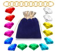 ZCYSRLQIN 12 Pcs Chaos Emeralds Gold Round Ring Set Acrylic Diamond Gemstone Jewelry AlloyHunting Cake Ornament Gift Bag Blue Hedgehog Chaos Emerald Power Ring…, M, acrylic; alloy; bag