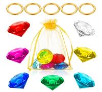 ZCYSRLQIN 12 Pcs Gold Round Ring Set Acrylic Diamond Gemstone Jewelry Alloy Halloween Party Hunting Cake Ornament Gift Bag Blue Hedgehog Power Ring (Classical Style)