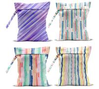 zcyxuuw Wet Bag, 4Pcs Wet Dry Bag Set, Reusable Waterproof Bags with Purple Diagonal, Beach Color-Block, Square & Wavy Prints for Women, Practical for Travel & Daily Essentials Storage