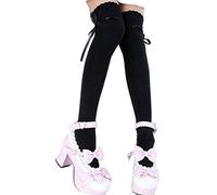 ZCYYYS Women's Thigh High Socks Lolita Gothic Over Knee Stocking Lace Up Thigh Stockings PTK12N, Black, One size