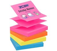 ZCZN Pop-up Sticky Notes 76 x 76 mm, 4 Pads Assorted Colours Self-Stick Notes, 100 Sheets/Pad, (Blue,Orange,Rose Red,Yellow)