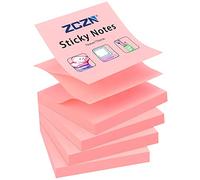 ZCZN Pop-up Sticky Notes 76 x 76 mm, 4 Pads Bright Colour Self-Stick Notes, 100 Sheets/Pad, Pink