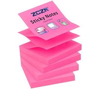 ZCZN Pop-up Sticky Notes 76 x 76 mm, 4 Pads Bright Colour Self-Stick Notes, 100 Sheets/Pad, Rose Red