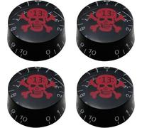 ZCZQC 4PCS Skull Electric Guitar Knobs Speed And Volume Adjustment Potentiometer Caps Amplifier Effect Pedal Control Knobs For Bass LP Electric Guitars Acrylic 1.02x0.46 Inches Black With Red