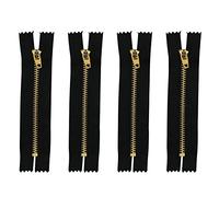 ZCZQC Metal Zipper 4PCS 4Inch Gold Brass Metal Heavy Duty Zips Close End Zippers for Sewing Bags Pouch Black