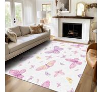 ZDABAOEC Butterfly Rug for Girls Bedroom - Colorful Rugs - Butterfly Home Decor, Butterfly Carpet, Kids Girls Rome Decor, Non Slip Large Rug, Washable Rug, Anti Slip Low Pile Area Rug, 200 x 290cm