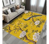 ZDABAOEC Chinoiserie Area Rugs - Peacock Flower Rugs for Living Room, Bedroom, Floral Yellow Carpet, Washable Non Slip Small Rug, Soft Low Pile Patterned Area Rug & Home Decor & Gifts, 50 x 80cm