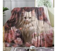 ZDABAOEC Floral Cat Throw Blanket, Fleece Blanket for Bed Sofa Couch, Super Soft Fluffy Flannel Blankets and Throws, Double Size 150x200 cm