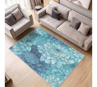 ZDABAOEC Floral Rugs for Living Room - Flower Rug - Floral Rugs, Blue Carpet, Modern Home Decor Non Slip Small Rug, Washable Rug, Anti Slip Low Pile Area Rug, 60 x 90cm