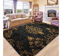 ZDABAOEC Gold Damask Rug - Black Gold Rug - Baroque Vintage Rugs, Ethnic Carpet, Boho Home Decor Non Slip Small Rug, Washable Rug, Anti Slip Low Pile Area Rug, 50 x 80cm