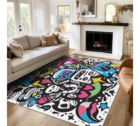 ZDABAOEC Graffiti Rugs Bedroom for Boys - Graffiti Area Rugs - Cartoon Home Decor, Kids Boys Girls Rome Decor, Small Non Slip Hard Wearing Low Pile Cosy Floor Carpet 60x90 cm