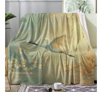 ZDABAOEC Japanese Crane Blanket, Fleece Throw Blanket for Bed Sofa Couch, Super Soft Fluffy Flannel Blankets and Throws, Extra Large, Super King Size 230x270 cm