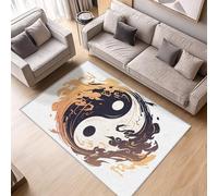 ZDABAOEC Japanese Yin Yang Rugs for Bedrooms, Chinese Rugs for Living Room, Black and White Room Decor Carpet, Square Area Rug 120 x 120cm, Stop Sliding Washable Short Pile Dog Friendly Rugs