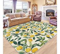 ZDABAOEC Lemon Rugs for Entrance, Green Leaf Rugs for Room Bedrooms, Living Room, Lemon Room Decor Carpet, Small Area Rug 60 x 90cm, Non Slip Machine Washable Short Pile Soft Floor Rug