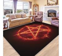 ZDABAOEC Pentagram Circle Rug - Pentagram Rug - Flame Cool Rugs, Demon Satan Carpet, Pentagram Home Decor Non Slip Square Rug, Washable Rug, Anti Slip Low Pile Area Rug, 120 x 120cm