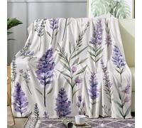 ZDABAOEC Purple Lavender Floral Throw Blanket, Fleece Blanket for Bed Sofa Couch, Super Soft Fluffy Flannel Blankets and Throws, Single Size 130x150 cm