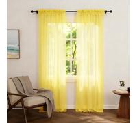 Zdada Net Curtains for Windows 108 Drop, Yellow Slot Top Voile Curtains, Semi Transparent Sheer Curtain Net Curtain Panel for Living Room Kitcken W60xL108 Inch,2 Panels