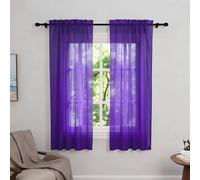 Zdada Net Curtains for Windows 45 Drop, Purple Slot Top Voile Curtains, Semi Transparent Sheer Curtain Net Curtain Panel for Living Room Kitcken W60xL45 Inch,2 Panels