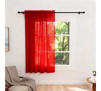 Zdada Net Curtains for Windows 45 Drop, Red Slot Top Voile Curtains, Semi Transparent Sheer Curtain Net Curtain Panel for Living Room Kitcken W60xL45 Inch,1 Panel