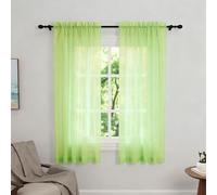 Zdada Net Curtains for Windows 54 Drop, Green Slot Top Voile Curtains, Semi Transparent Sheer Curtain Net Curtain Panel for Living Room Kitcken W60xL54 Inch,2 Panels