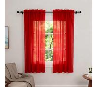 Zdada Net Curtains for Windows 54 Drop, Red Slot Top Voile Curtains, Semi Transparent Sheer Curtain Net Curtain Panel for Living Room Kitcken W60xL54 Inch,2 Panels