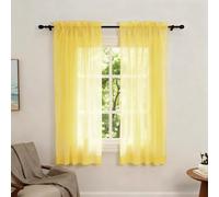 Zdada Net Curtains for Windows 54 Drop, Yellow Voile Curtains 2 Panels | Slot Top Rod Pocket Semi Transparent Sheer Curtain Short Light Filtering Net Curtain for Living Room Kitcken W60 x L54 Inch