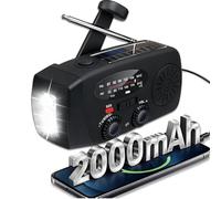 ZDAGELD 2000mAh Wind up Radio, Portable Solar Emergency Radio with SOS Alarm, AM/FM Weather and Torch, for Power Outage Camping Hiking (Black)