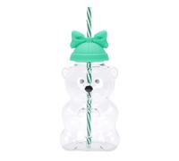ZDAGELD Bear Straw Cup, Glass Animal 600ml Cute Bear Cup with Bow Lid for Coffee Milk Fruit Tea Juice Green, Made of Lightweight Heat Proof Borosilicate Glass Safe for Hot and Cold