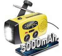 ZDAGELD Hand Crank Solar Radio, 5000mAh Emergency Radio Wind Up Power Bank with AM/FM/NOAA Weather, SOS Alarm, LED Torch for Camping, Hiking, Home Survival & Outdoor Emergencies(Yellow)