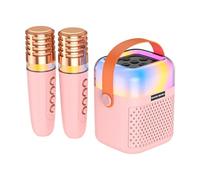 ZDAGELD Karaoke Machine with 2 Wireless Microphones, Portable BT Speaker with 3D Surround Sound and RGB Lights, Compatible with TV/Smartphone/All Apps for Indoor Outdoor Party (Pink)