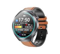 ZDAGELD Large Screen Smartwatch with Health Monitoring, NFC Function for Men and Women, IP68, Efficient Daily Use, Multifunctional Convenience (Brown Leather Strap)