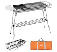 ZDAGELD Portable Charcoal BBQ Grill with Non-Stick Frying Pan and Storage Shelves, Foldable Stainless Steel Outdoor Camping Barbecue Stand for 5-12 People Garden Picnic Beach Part