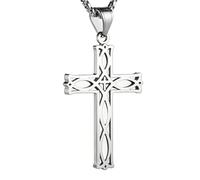 ZDaoBen Men's Cross Necklace 316L Stainless Steel Infinity Celtic Knot Cross Pendant Irish Religious Cross Jewelry Polished Black/White/Gold Plated 24 Inch Rolo Chain for Men, 24inch/60cm, Stainless