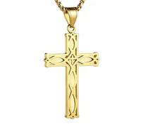 ZDaoBen Men's Cross Necklace 316L Stainless Steel Infinity Celtic Knot Cross Pendant Irish Religious Cross Jewelry Polished Black/White/Gold Plated 24 Inch Rolo Chain for Men, 24inch/60cm, Stainless