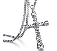 ZDaoBen Men's Cross Necklace 316L Stainless Steel Large Heavy Cross Pendant for Men Polished White/Gold/Black Jewelry Rolo Chain with 22'' 24'' 26'', 26 inch, Stainless Steel, No Gemstone