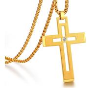 ZDaoBen Men's Cross Necklace 316L Stainless Steel Large Heavy Cross Pendant for Men Polished White/Gold/Black Jewelry Rolo Chain with 22'' 24'' 26'', 66.04 cm, Stainless Steel, No Gemstone