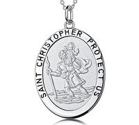 ZDaoBen St Christopher Necklace 925 Sterling Silver Saint Christopher Medal Pendant for Men, Women Antique Religious Protector Talisman Pendant Engraved Blessing Words, Traveler, No Gemstone