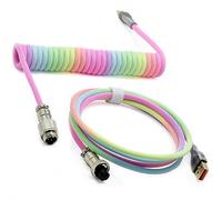 ZDawnn Braided Keyboard Cables 1.5m Coiled Type-C to USB A with Detachable Aviator Connector.for Gaming Keyboard/Tablet (Rainbow)