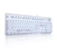 ZDawnn Gaming Keyboard with Retro Punk Typewriter Style. Blue Switch, Stylish White Backlight and White Mechanical Keyboard, Wired USB-A. for Game and Work.