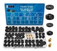 ZDBB 114 pcs Flat and Beveled Faucet Washers and Brass Bibb Screws Assortment for Use with Assorted Quick-Opening Style Faucets Stem Worn Out Washer Replacements Black