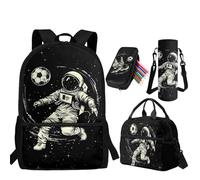 ZDCUSTOM 4PCS Kids Backpack with Lunch Box School Backpack Large Capacity Bookbags with Pencil Case and Water Bottle Sleeves, Black Astronaut, L, 4-in-1 Backpack Set