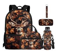 ZDCUSTOM Backpacks with Lunch Box 5PCS School Backpack Bookbag with Cup Sleeve Pencil Case Keychain, Back to School Supplies, Hunting Camo, L, 5-in-1 Backpack Set