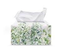 ZDCUSTOM Green Leaf Tissue Box Cover Rectangle Facial Tissue Holder Case PU Leather Stylish Tissue Cube Box Cover Napkin Tissue Holder for Office Bedroom Bathroom